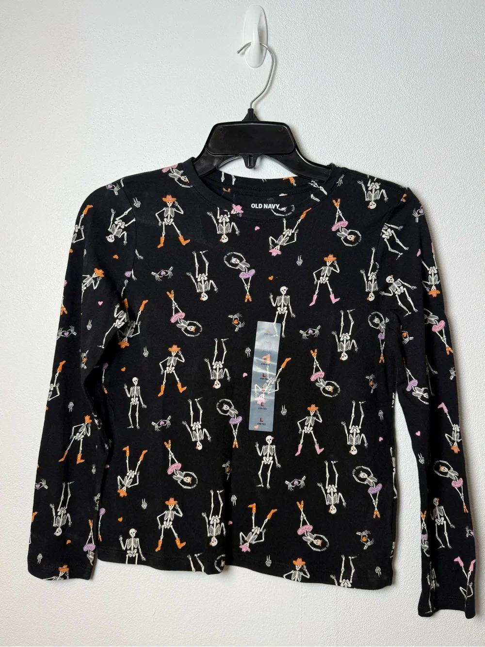 Old Navy Black Long-Sleeve Tee with Skeleton & Accent Prints